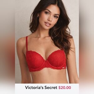 Pink Victoria's Secret Elegant Red Lace Push-Up Bra Size 32B